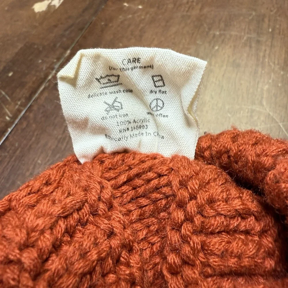 Three Bird Nest Dark Orange Acrylic Knit Winter Patch Hat Ponytail‎